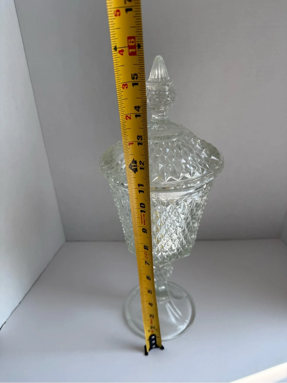 Indiana Glass Diamond Point 16” Footed Apothecary Candy Jar Vintage